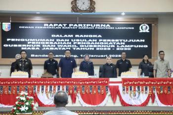 DPRD Lampung Setujui Pengesahan Pengangkatan Gubernur dan Wakil Gubernur Terpilih